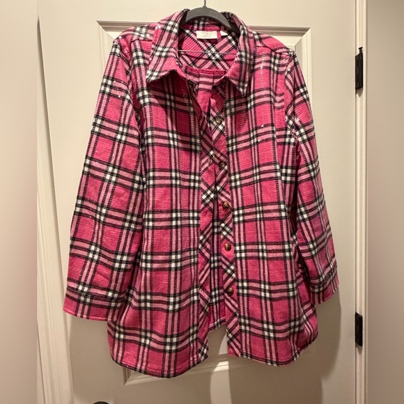 Belle by Kim Gravel Women's Jacket Sz XL Sequin Plaid Lumberjill Pink - Picture 2 of 5